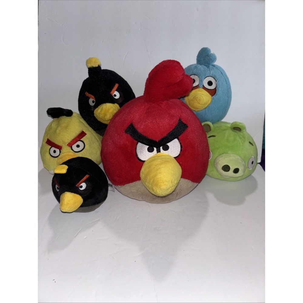 2010 Angry Birds Commonwealth Plush Bundle 4-8 Inch Birds Pig Lot of 6